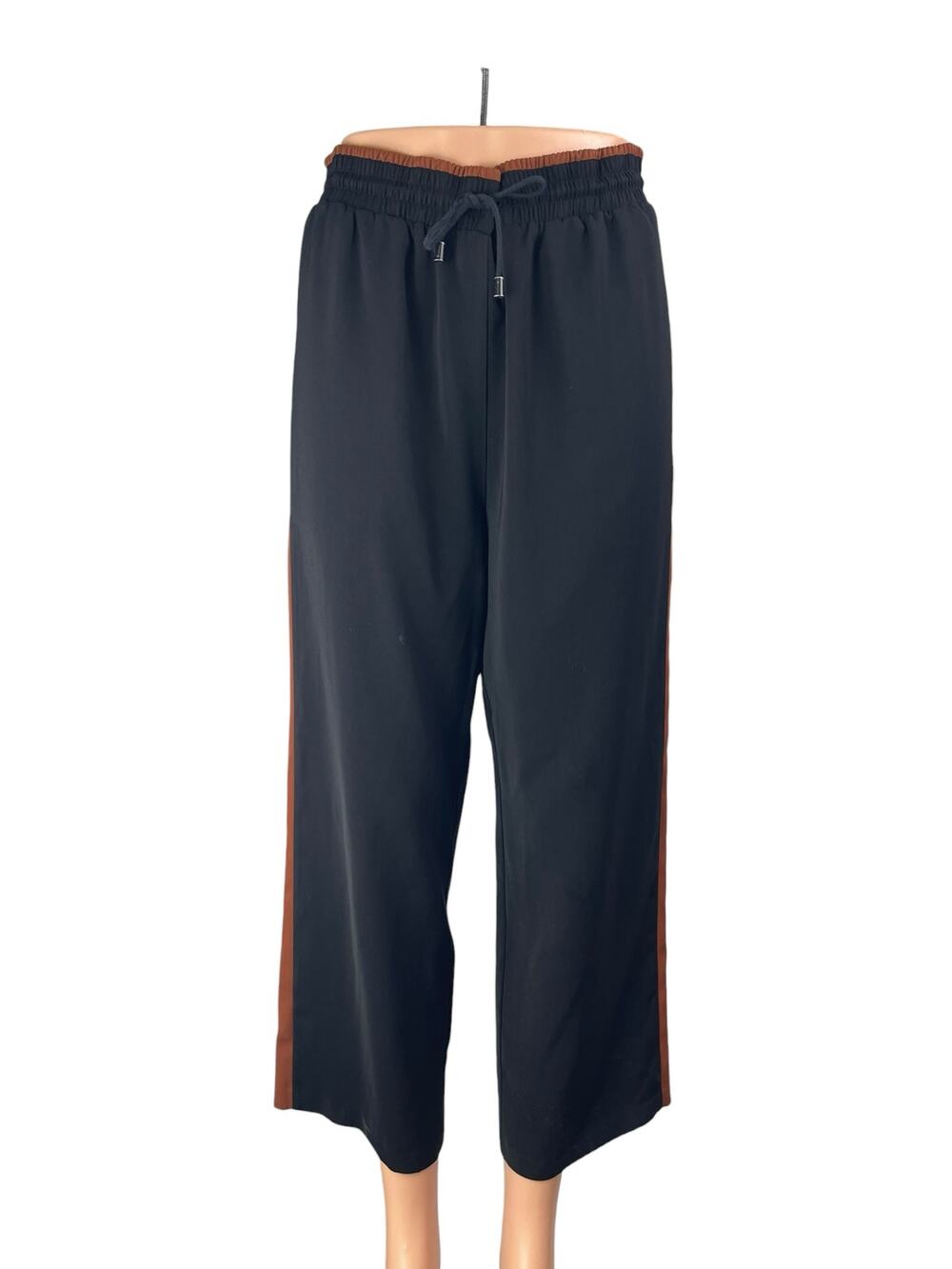 Oak + Fort Women's Black Elastic Waist High Rise Wide Leg Trouser Pants Size M